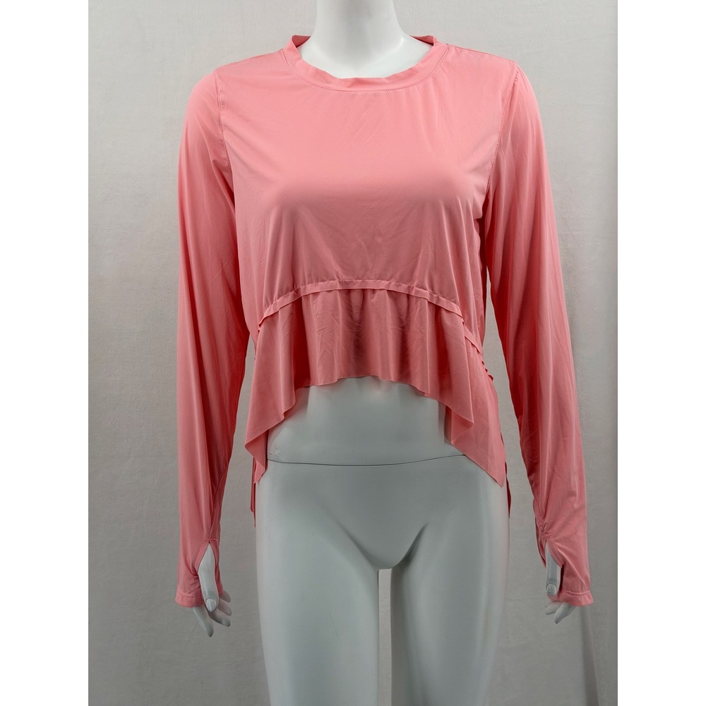 G4Free Top Womens Medium Pink Peplum Crop Long Sleeve Stretch Athletic Workout